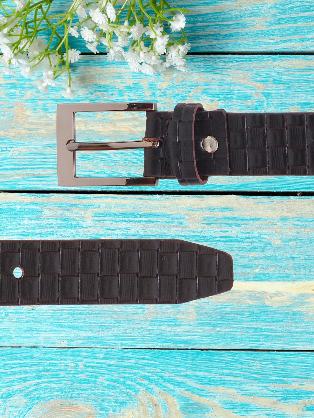

Calvadoss Girls Textured Tang Leather Belt, Brown