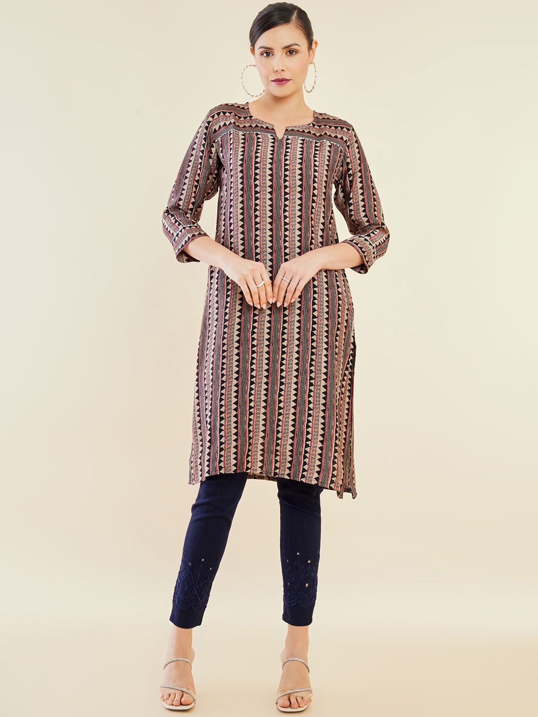 

Soch Black & Beige Printed Gotta Patti Kurta