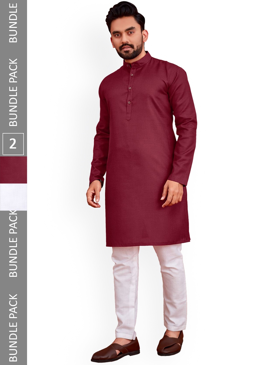 

allan peter Pack Of 2 Mandarin Collar Pure Cotton Kurta, Burgundy