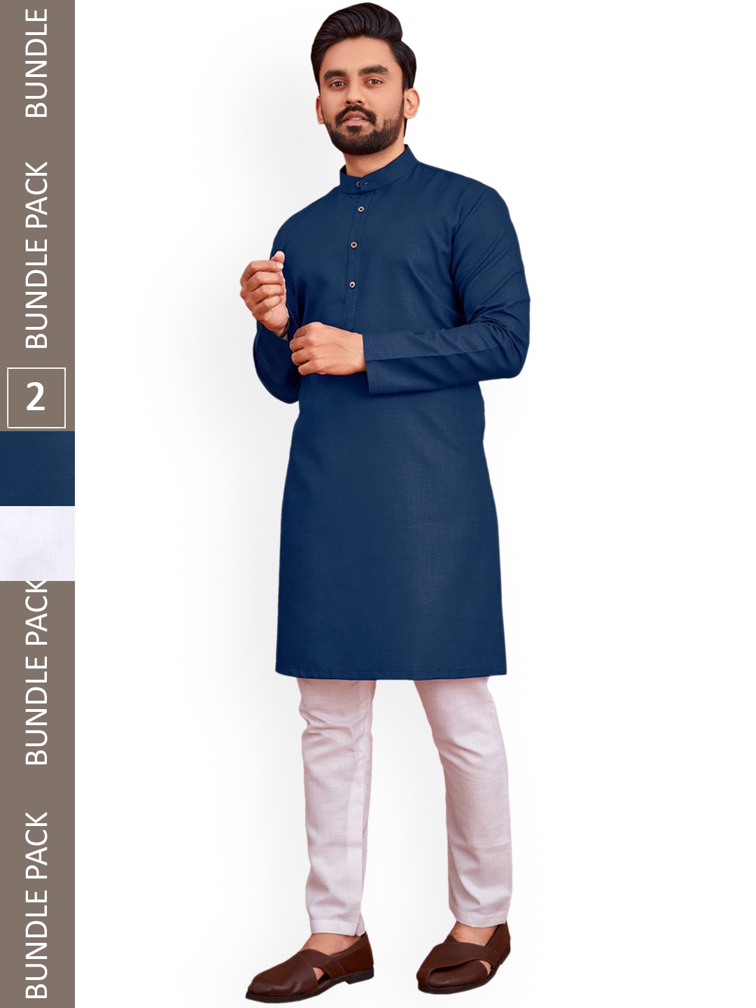 

allan peter Pack Of 2 Pure Cotton Kurta, Navy blue