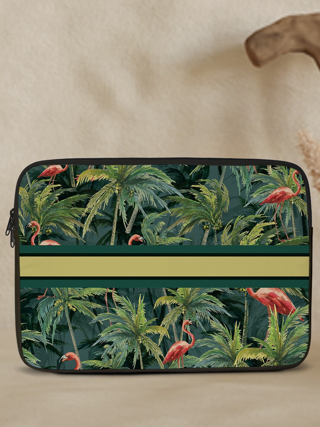 

Crazy Corner Flamingos Printed Canvas Laptop Sleeve, Green