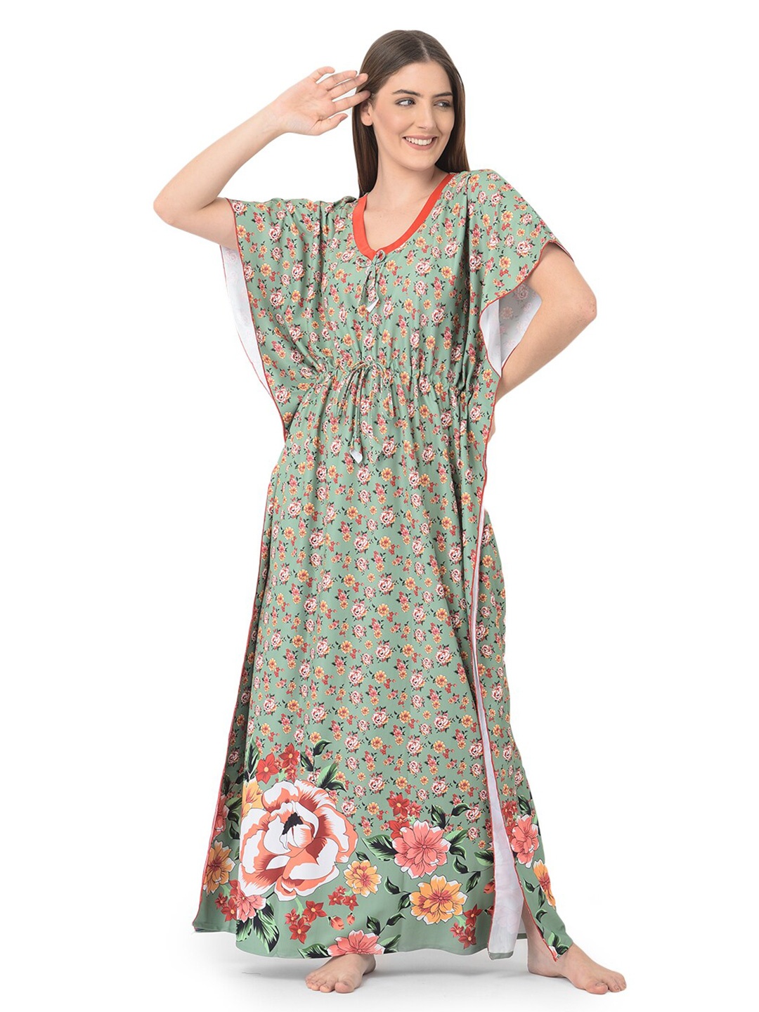 

Noty Floral Printed Kaftan Maxi Nightdress, Green