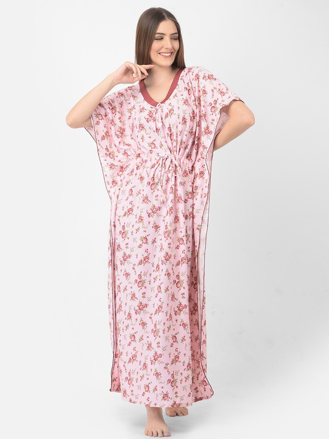 

Noty Floral Printed Kaftan Maxi Nightdress, Pink
