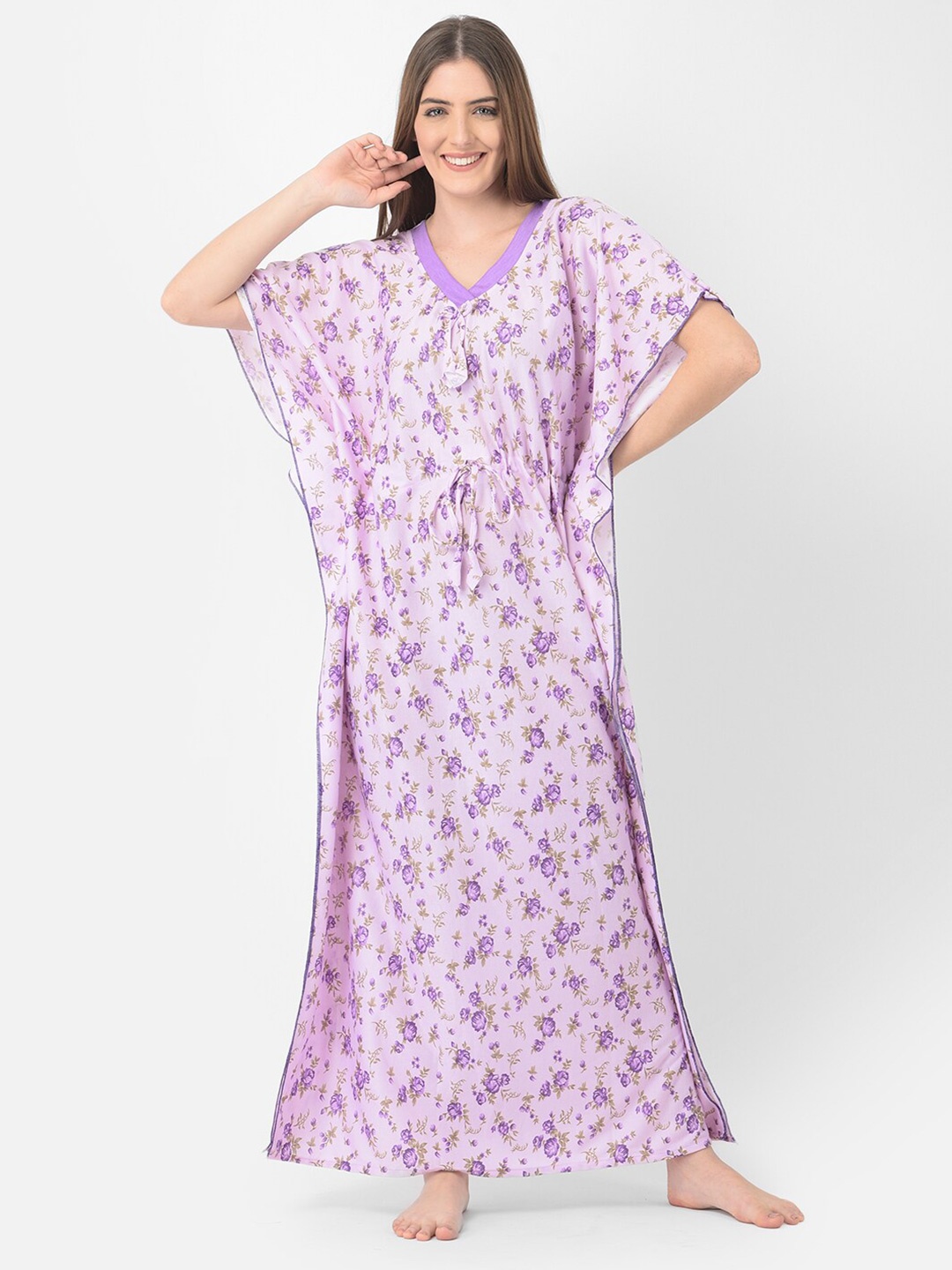 

Noty Floral Printed Kaftan Maxi Nightdress, Lavender