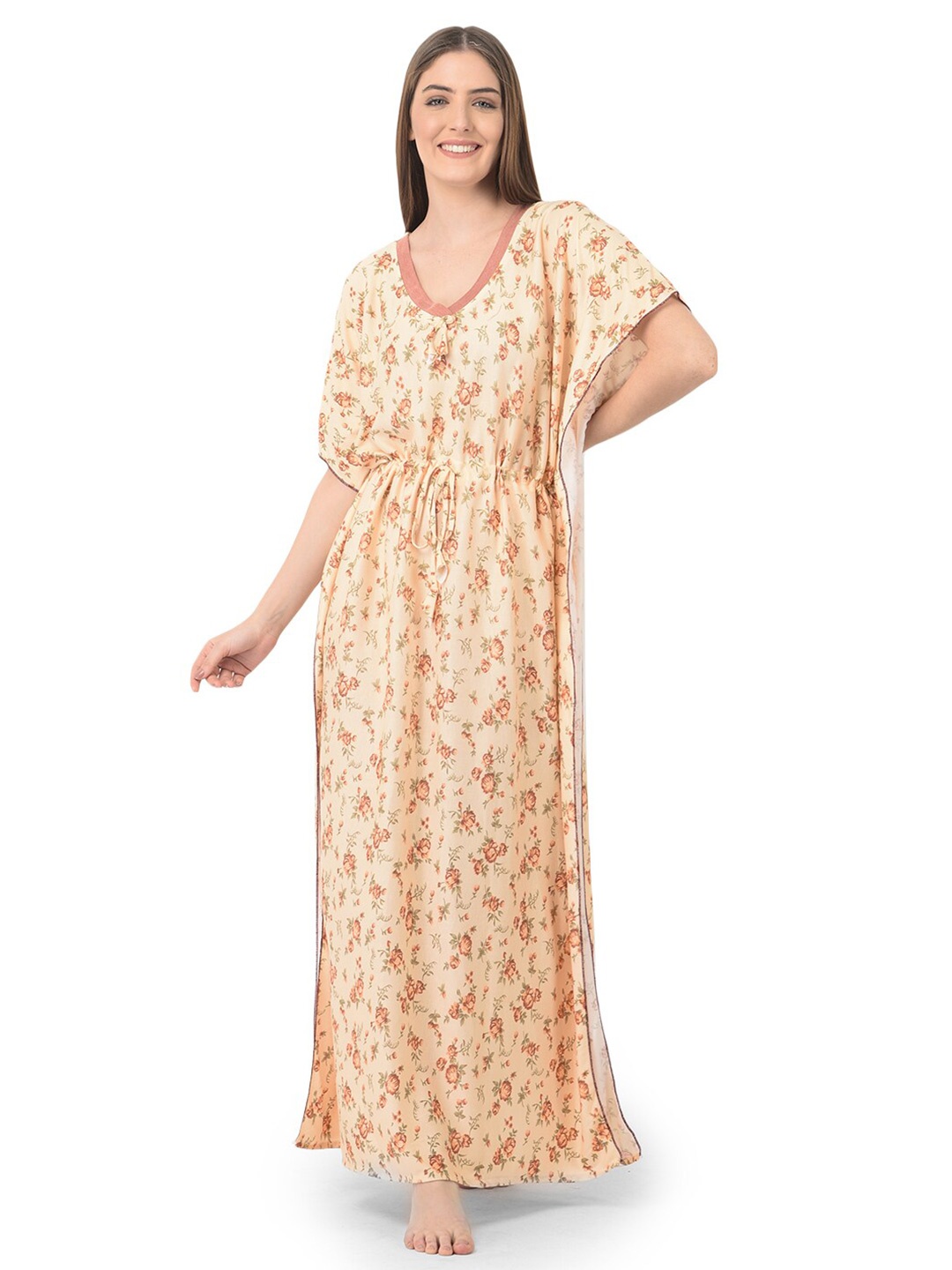 

Noty Floral Printed Kaftan Maxi Nightdress, Beige