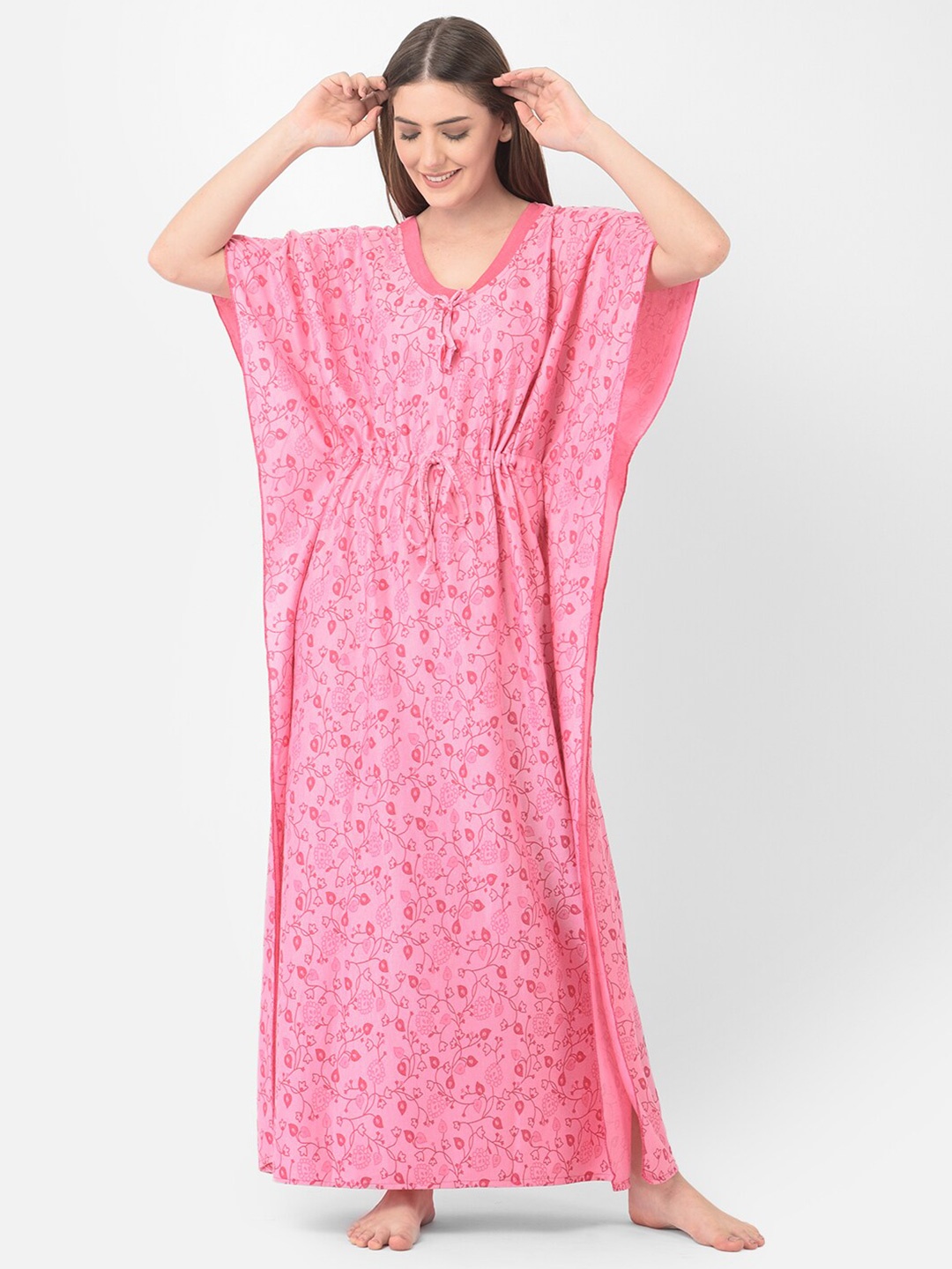 

Noty Floral Printed Kaftan Maxi Nightdress, Pink