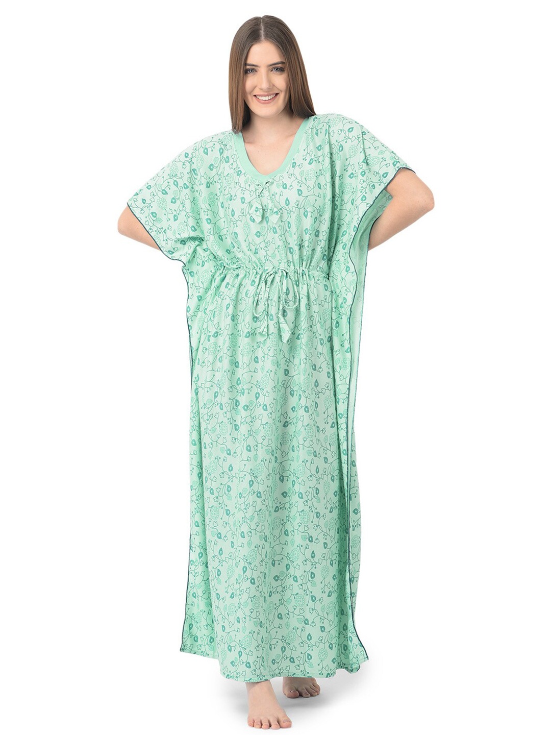

Noty Floral Printed Kaftan Maxi Nightdress, Green