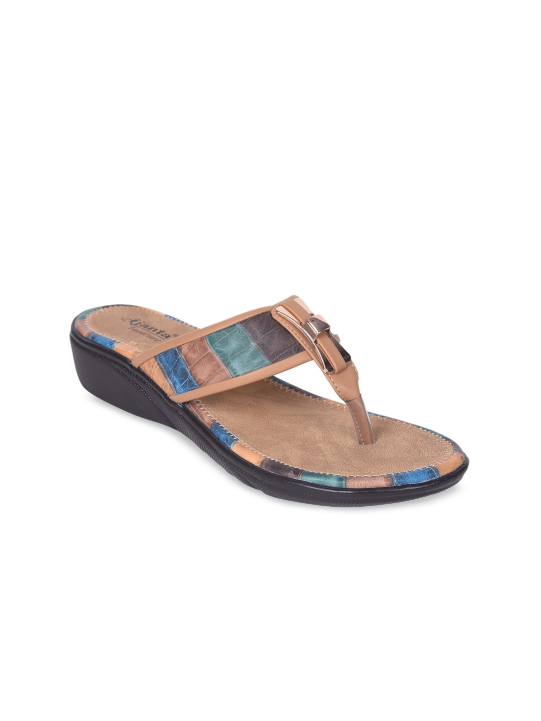 

Ajanta Printed T-Strap Flats, Beige