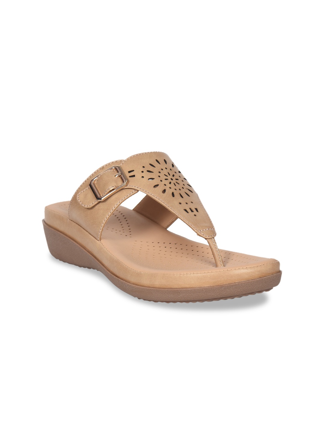 

Ajanta Laser Cuts T-Strap Flats, Beige