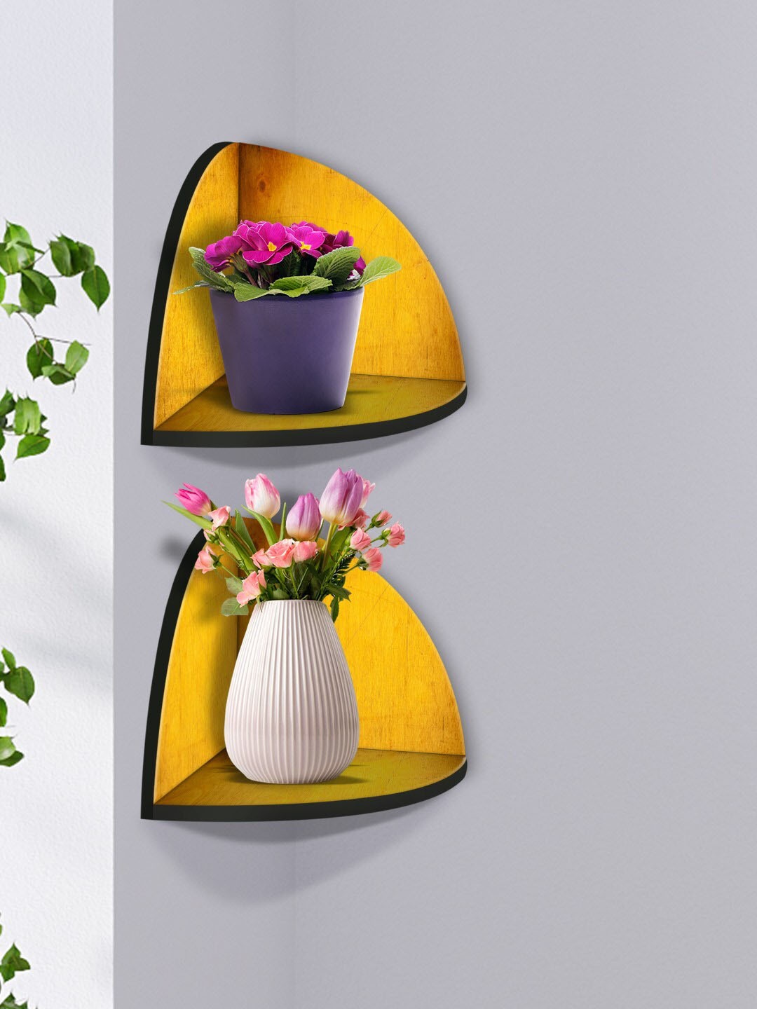 

999Store Yellow & Black 2 Pieces MDF Corner Wall Shelf