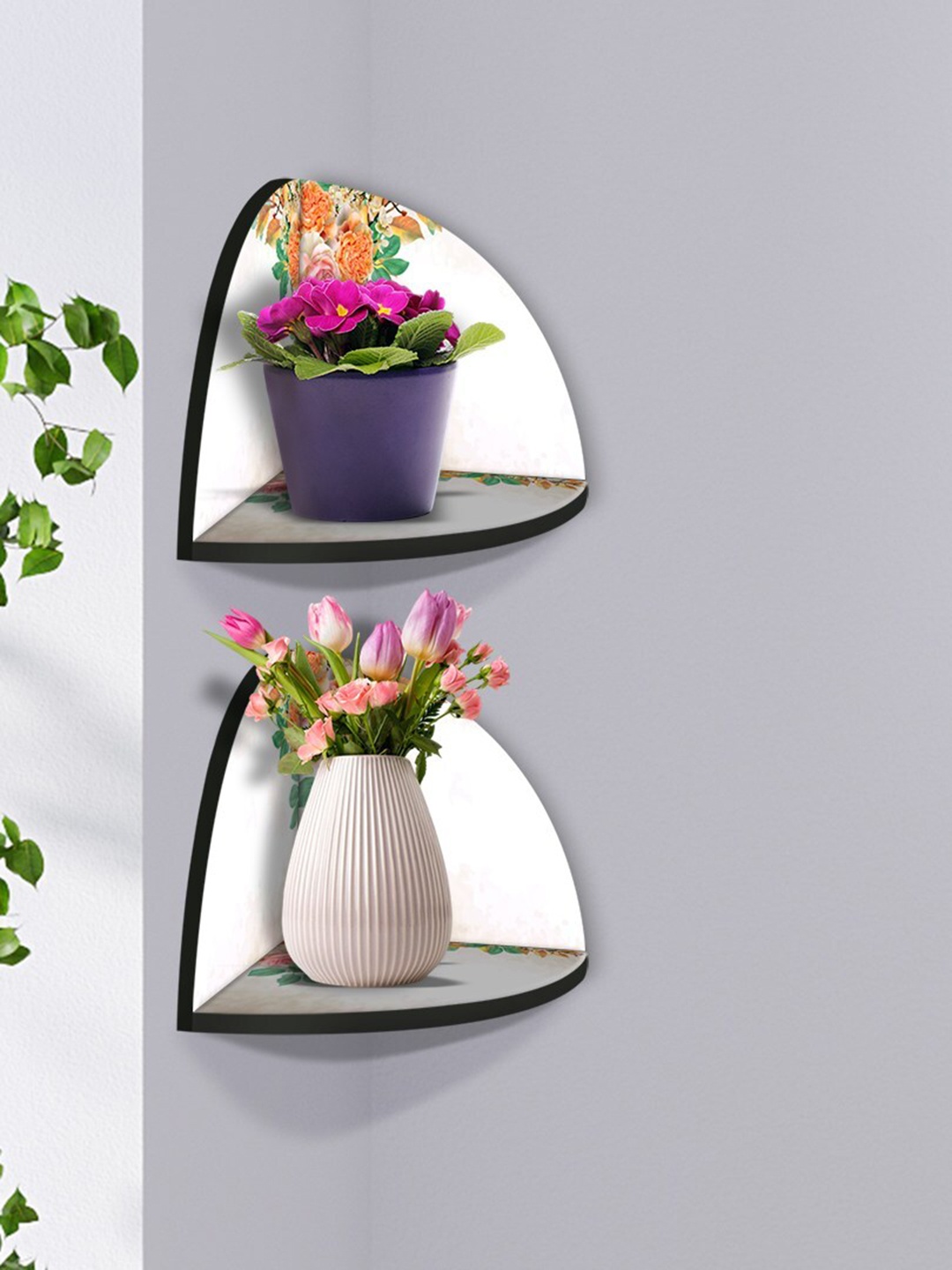 

999Store White & Pink 2 Pieces MDF Corner Wall Shelf