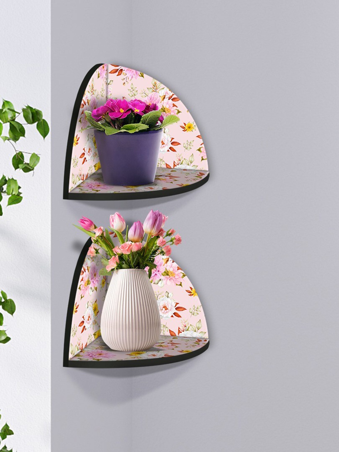 

999Store Pink & Yellow 2 Pieces MDF Corner Wall Shelf