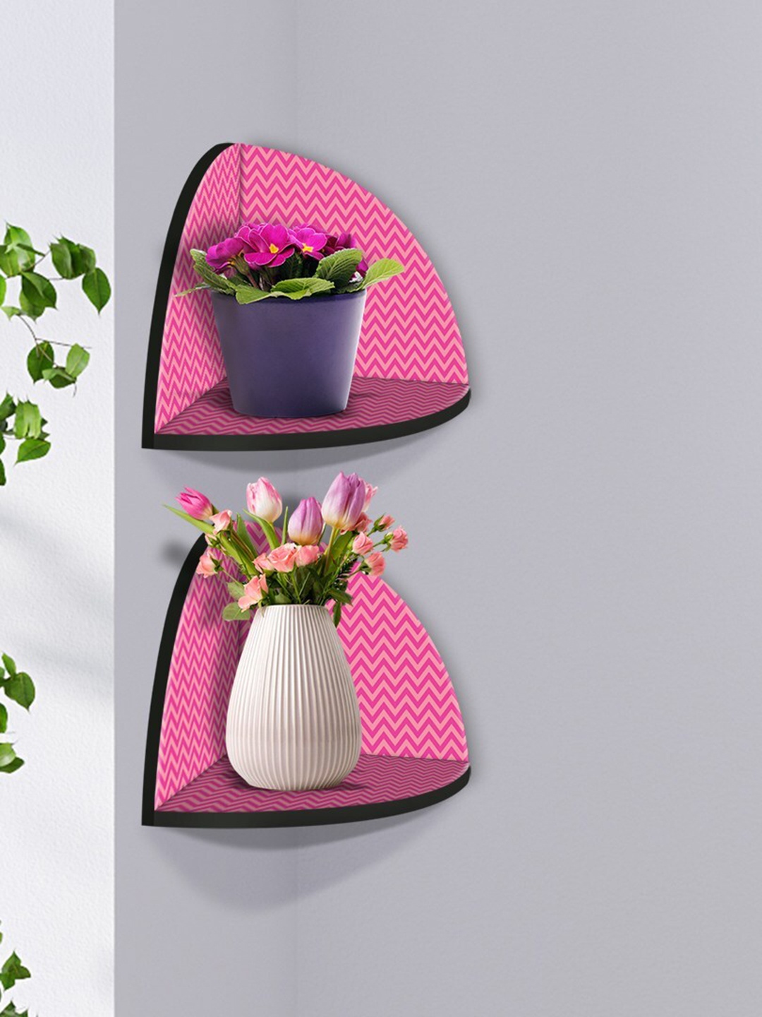

999Store Pink 2 Pieces MDF Corner Wall Shelf