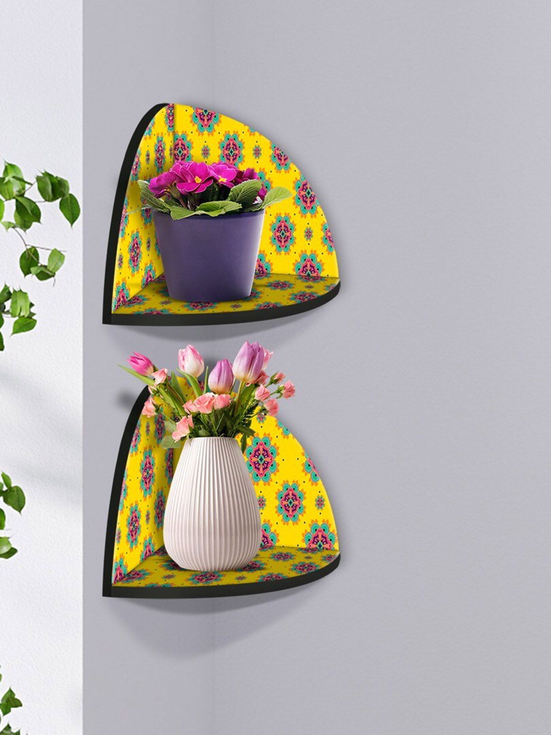 

999Store Yellow & Pink 2 Pieces MDF Corner Wall Shelf