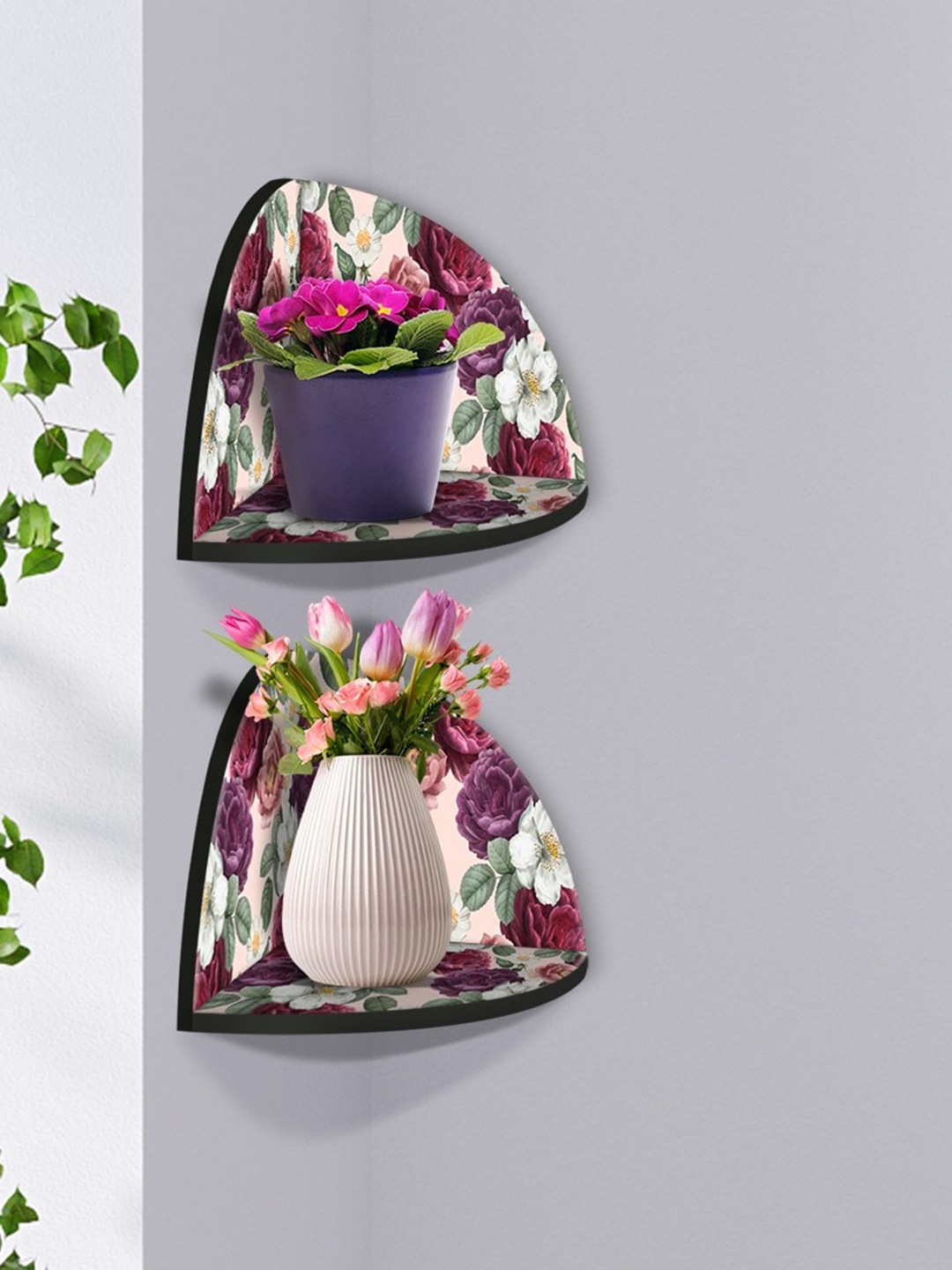 

999Store Pink & Green 2 Pieces MDF Corner Wall Shelf