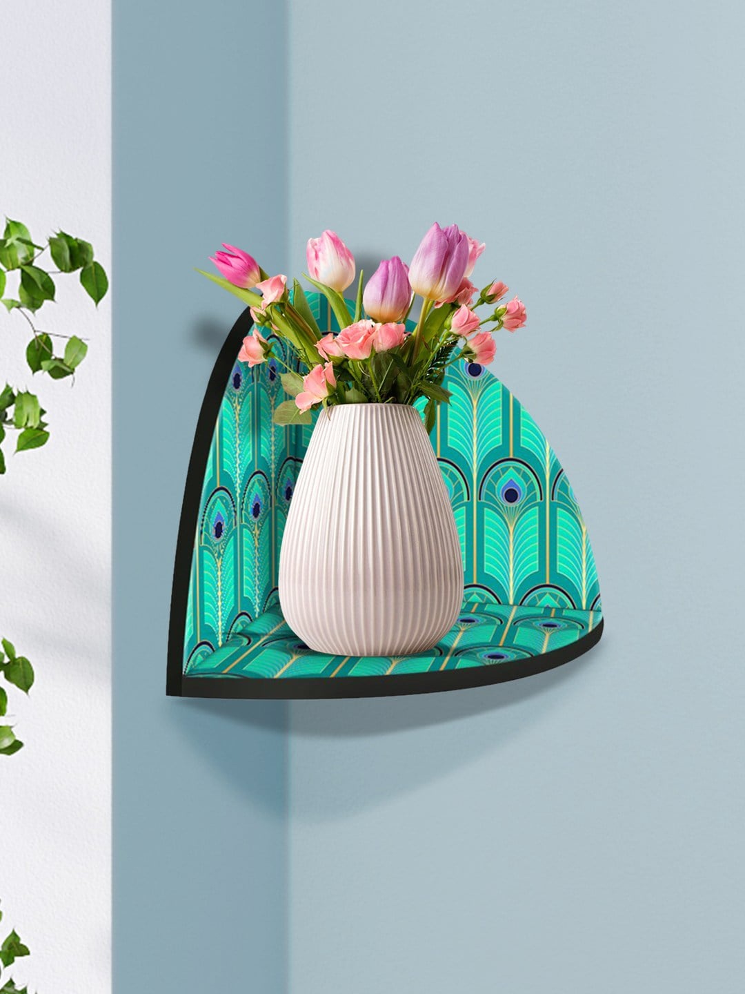 

999Store Green & Blue MDF Corner Wall Shelf