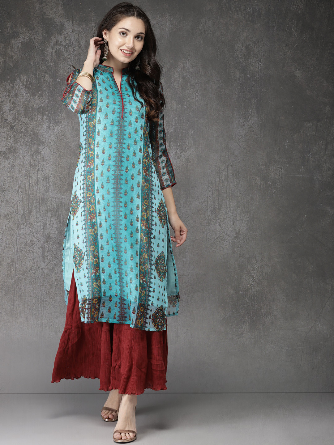 

Anouk Women Blue Printed Straight Kurta