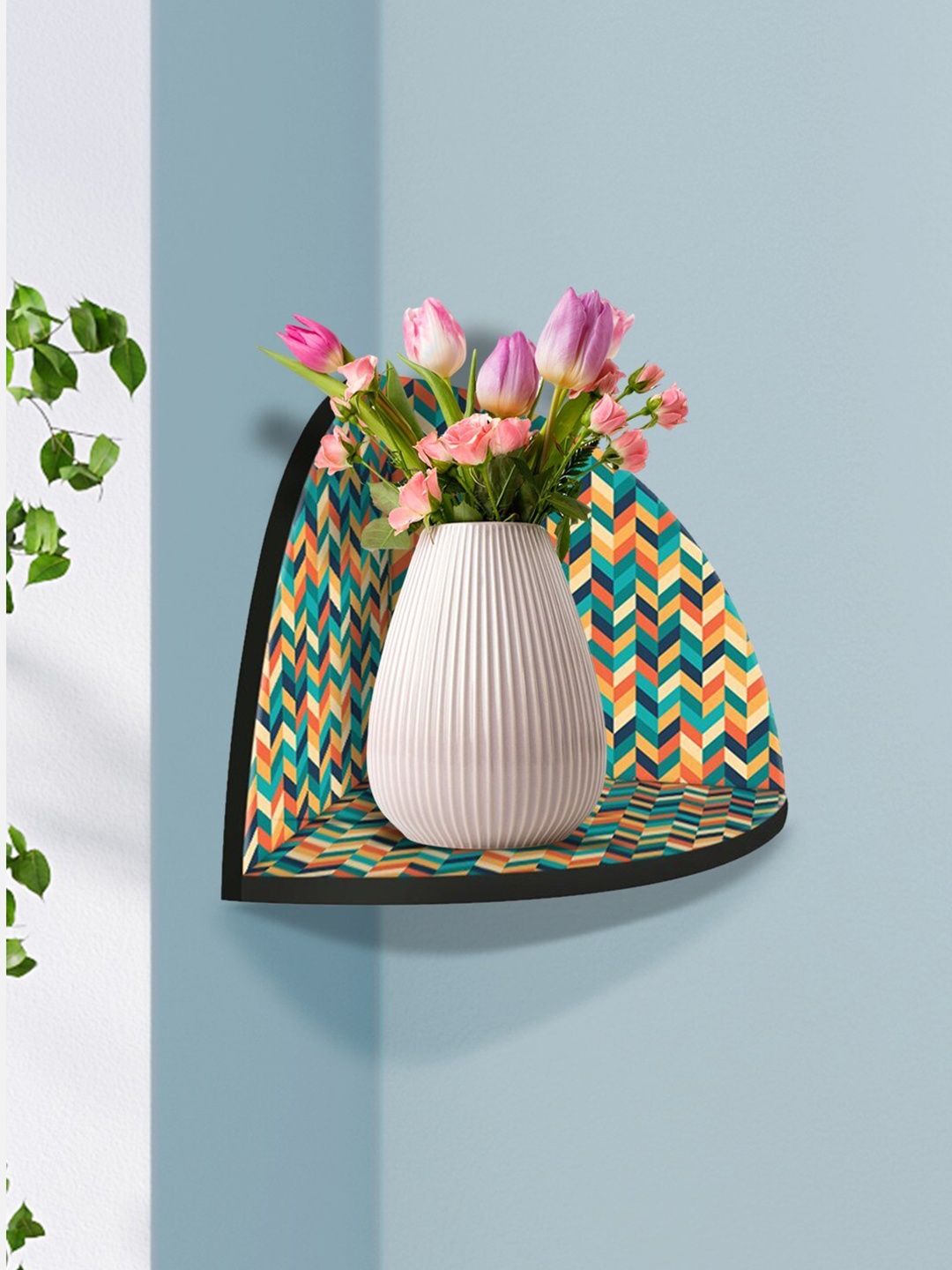 

999Store Green & Beige MDF Corner Wall Shelf