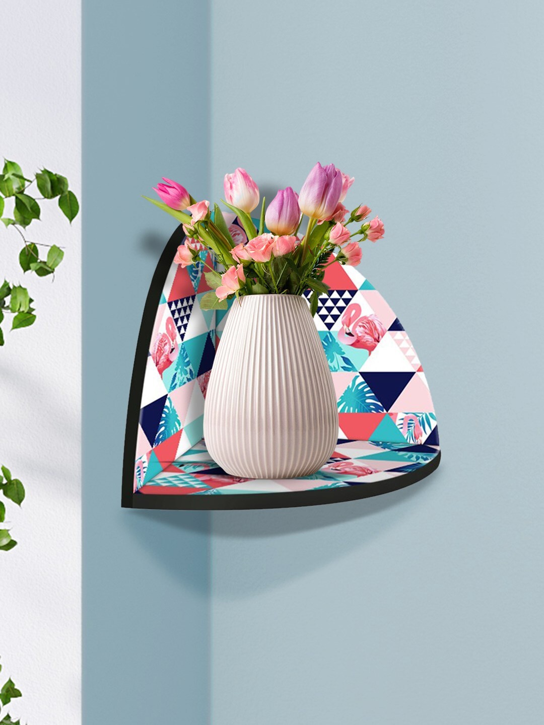 

999Store Blue & Pink MDF Corner Wall Shelf