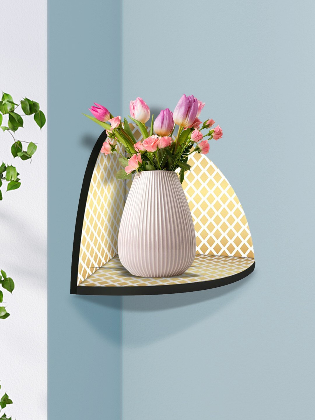 

999Store White & Beige MDF Corner Wall Shelf