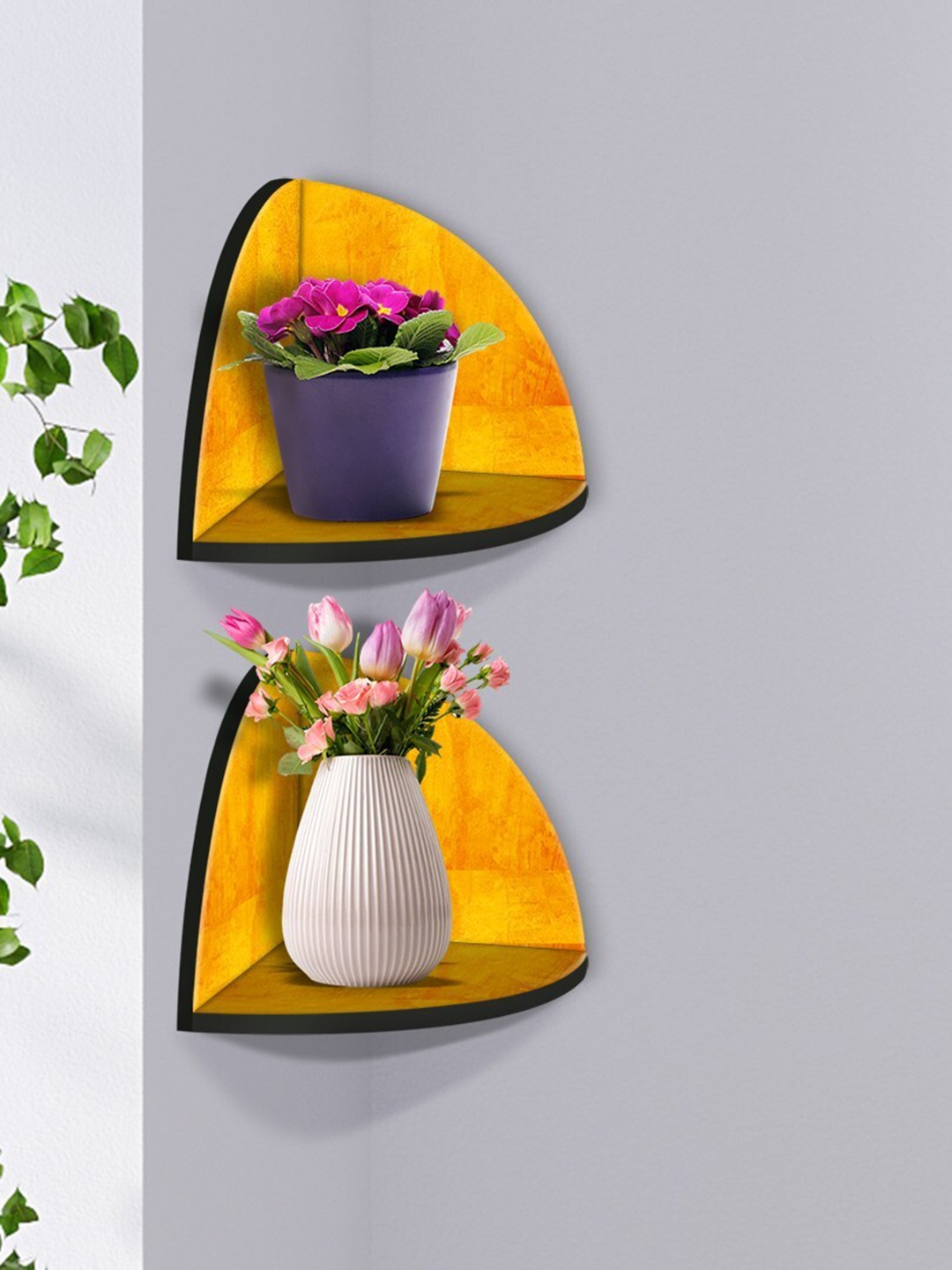 

999Store Yellow 2 Pieces MDF Corner Wall Shelf