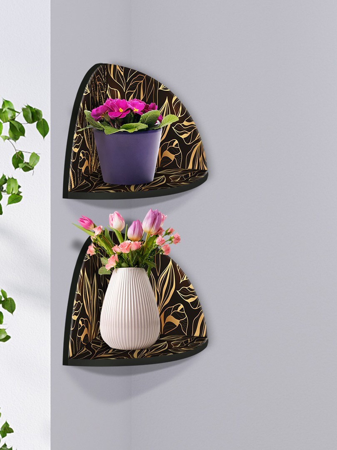 

999Store Brown & Beige 2 PiecesMDF Corner Wall Shelf