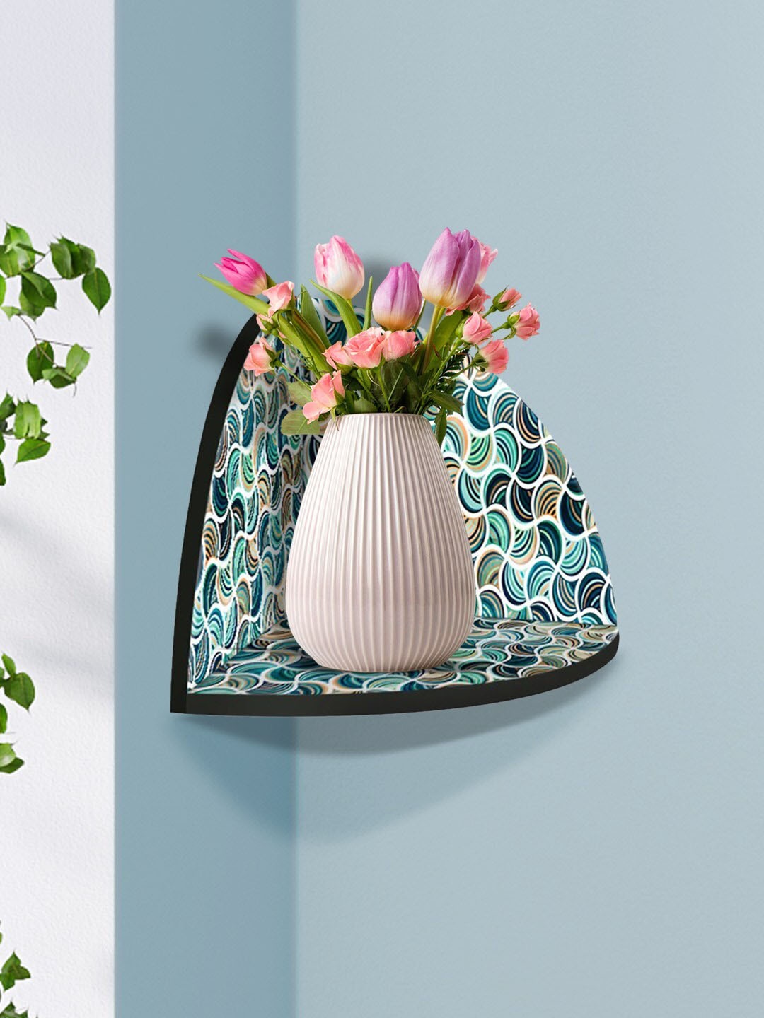 

999Store Blue & Green MDF Corner Wall Shelf