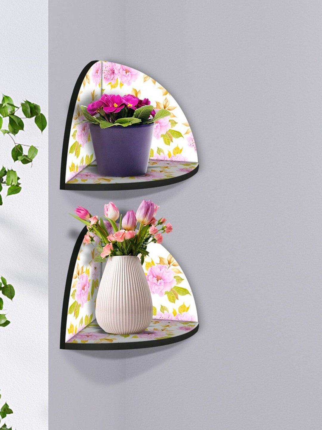 

999Store White & Pink 2 Pieces MDF Corner Wall Shelf