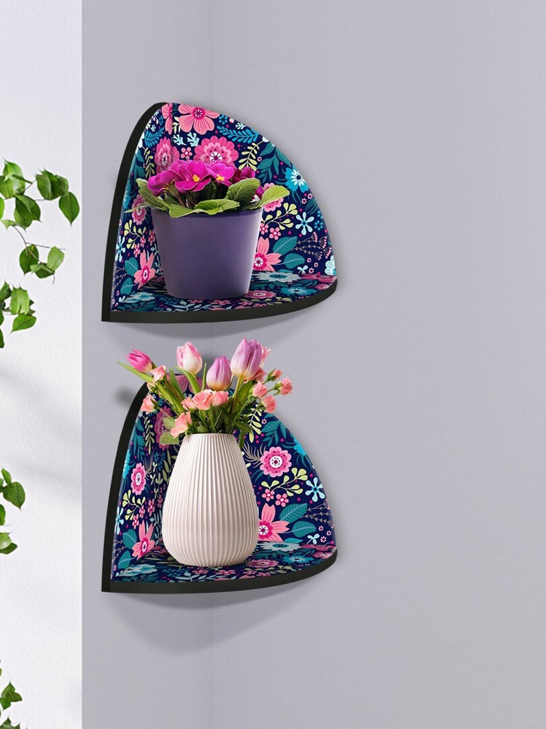 

999Store Blue & Pink 2 Pieces MDF Corner Wall Shelf