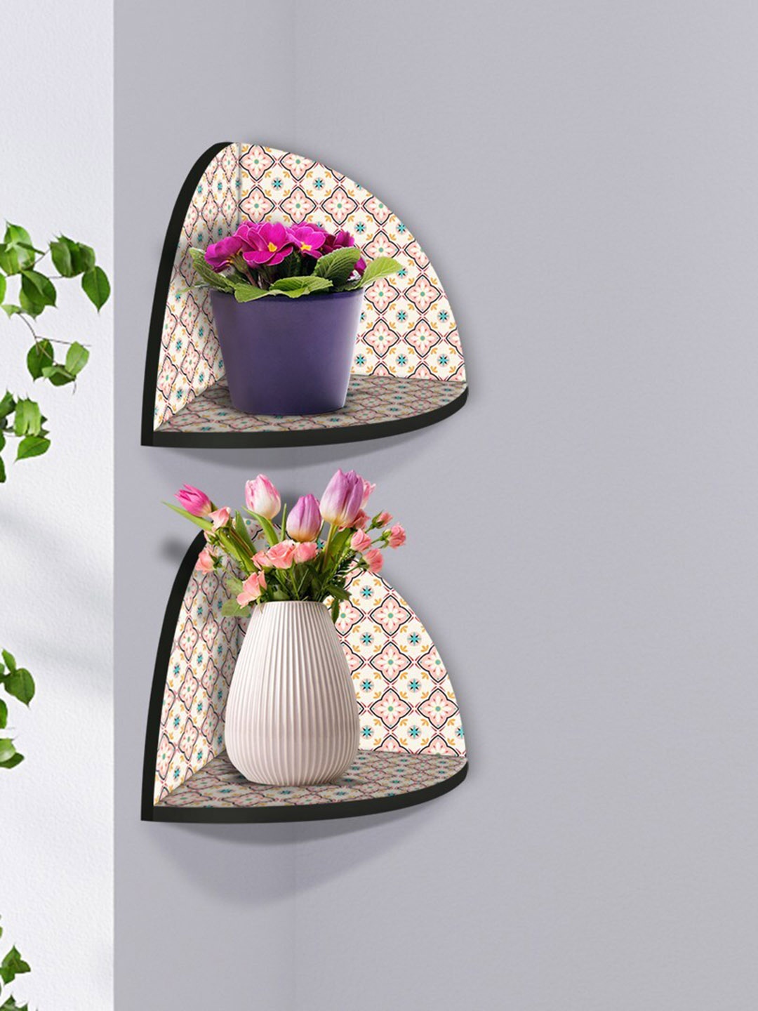 

999Store White & Pink 2 Pieces MDF Corner Wall Shelf