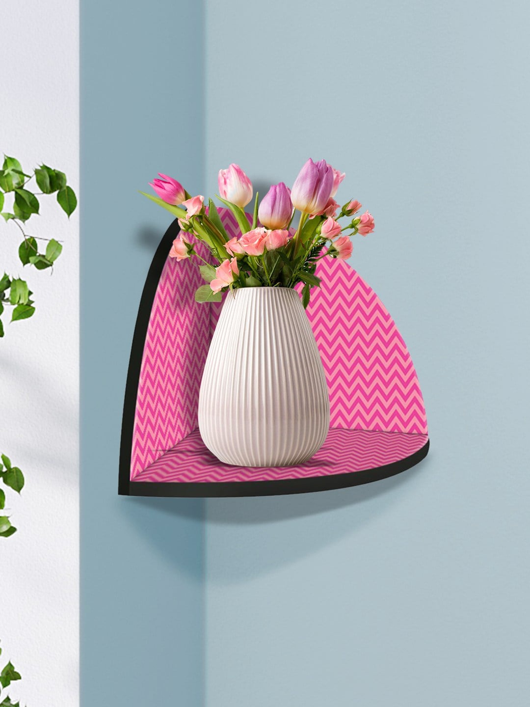 

999Store Pink Line Art Modern Art MDF Corner Wall Shelf