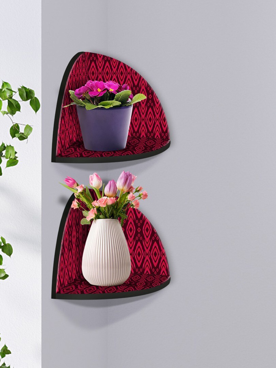 

999Store Red & Black 2 Pieces MDF Corner Wall Shelf