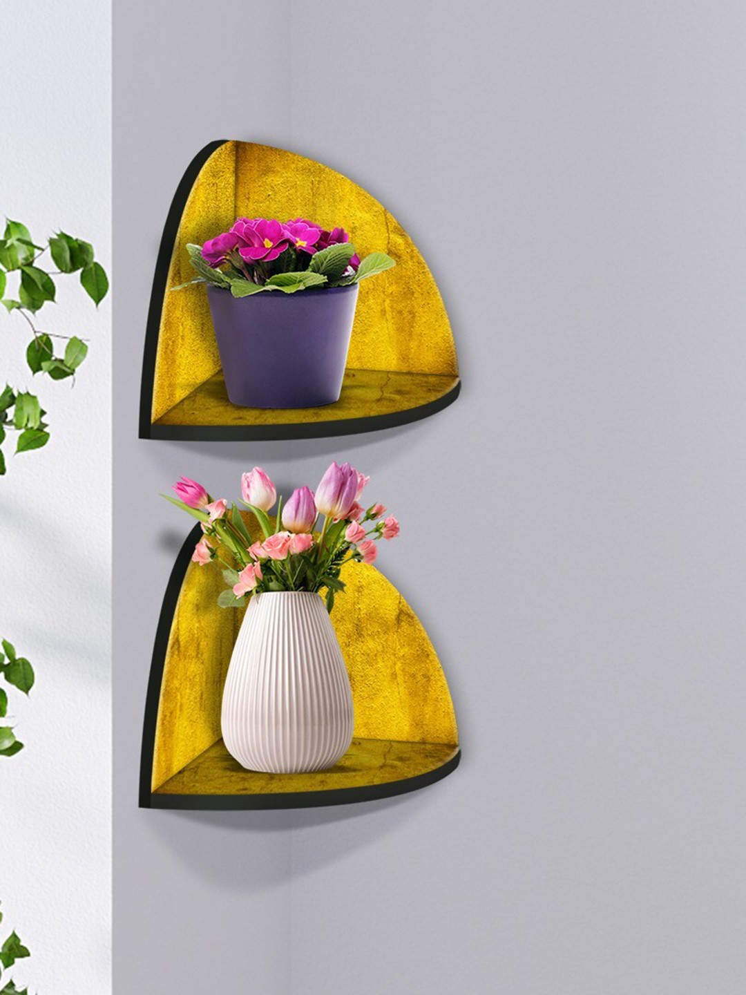 

999Store Mustard 2 Pieces MDF Corner Wall Shelf