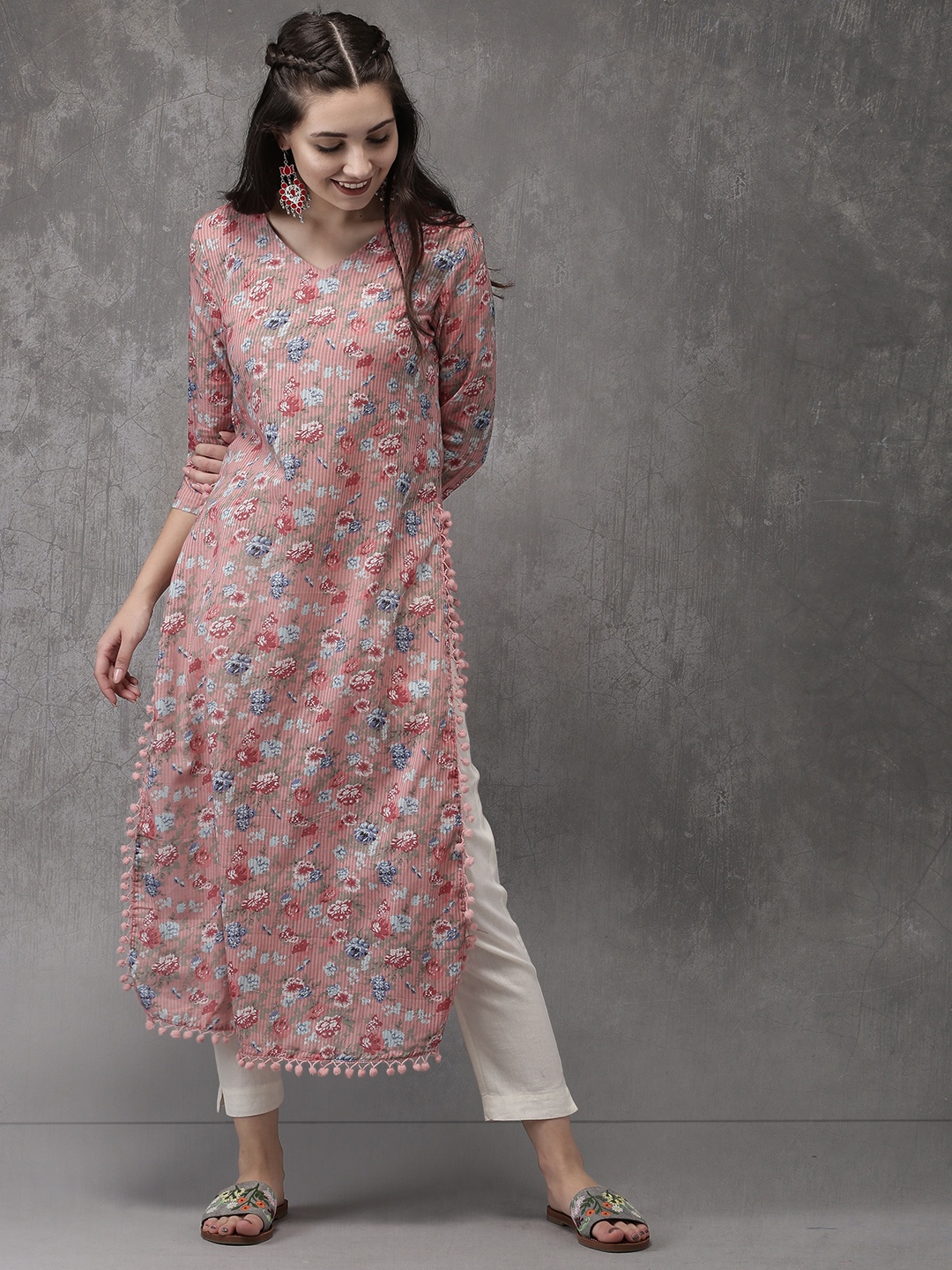 

Anouk Women Pink Printed Straight Kurta