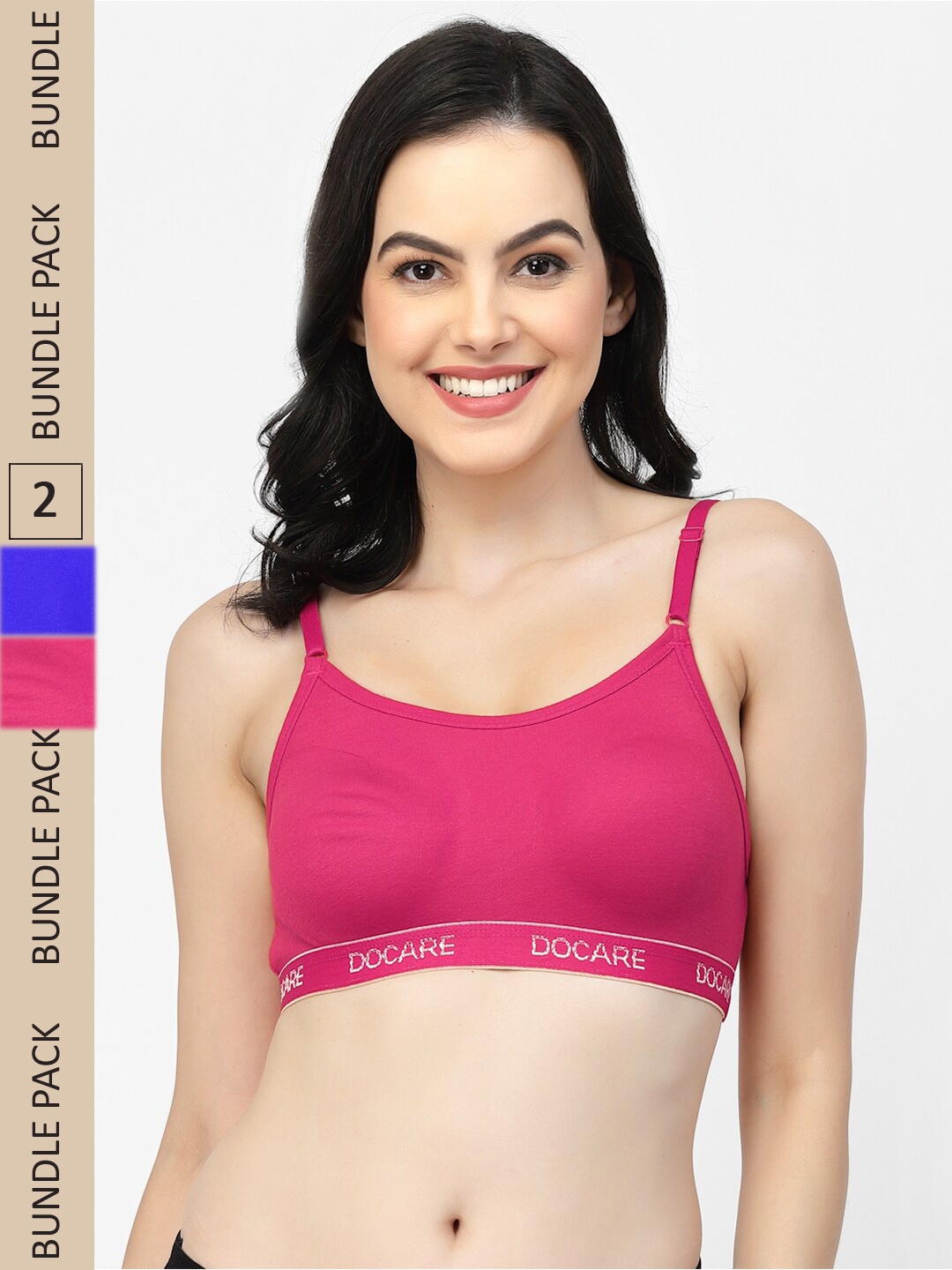 

Docare Pack of 2 Full Coverage Cotton Sports T-shirt Bra, Blue