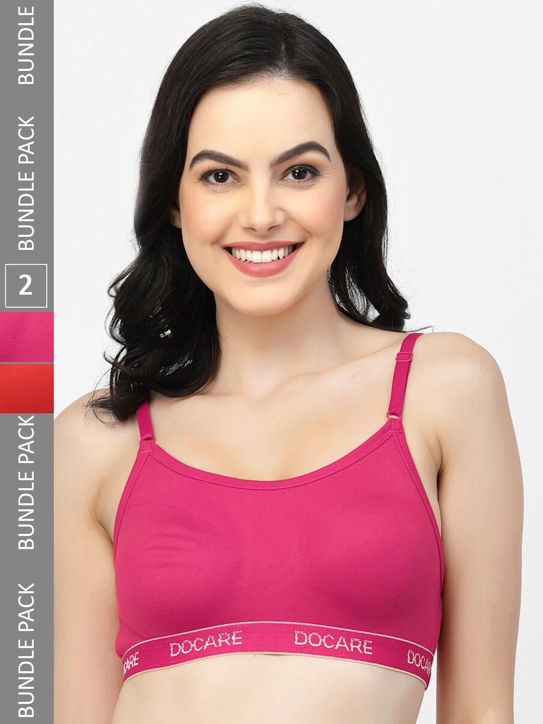 

Docare Pack Of 2 Full Coverage Non Padded Sports Bra, Red