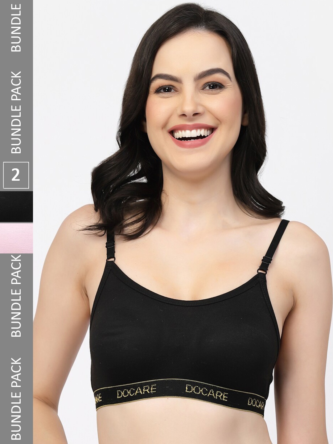 

Docare Pack Of 2 Full Coverage All Day Comfort Seamless Cotton Sports Bras, Black