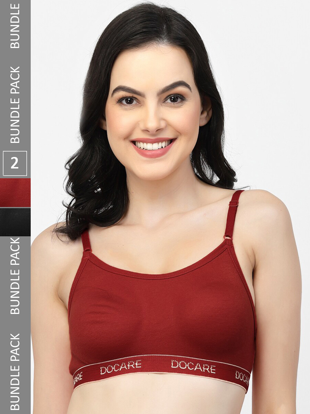 

Docare Pack of 2 Full Coverage Cotton Sports T-shirt Bra, Maroon