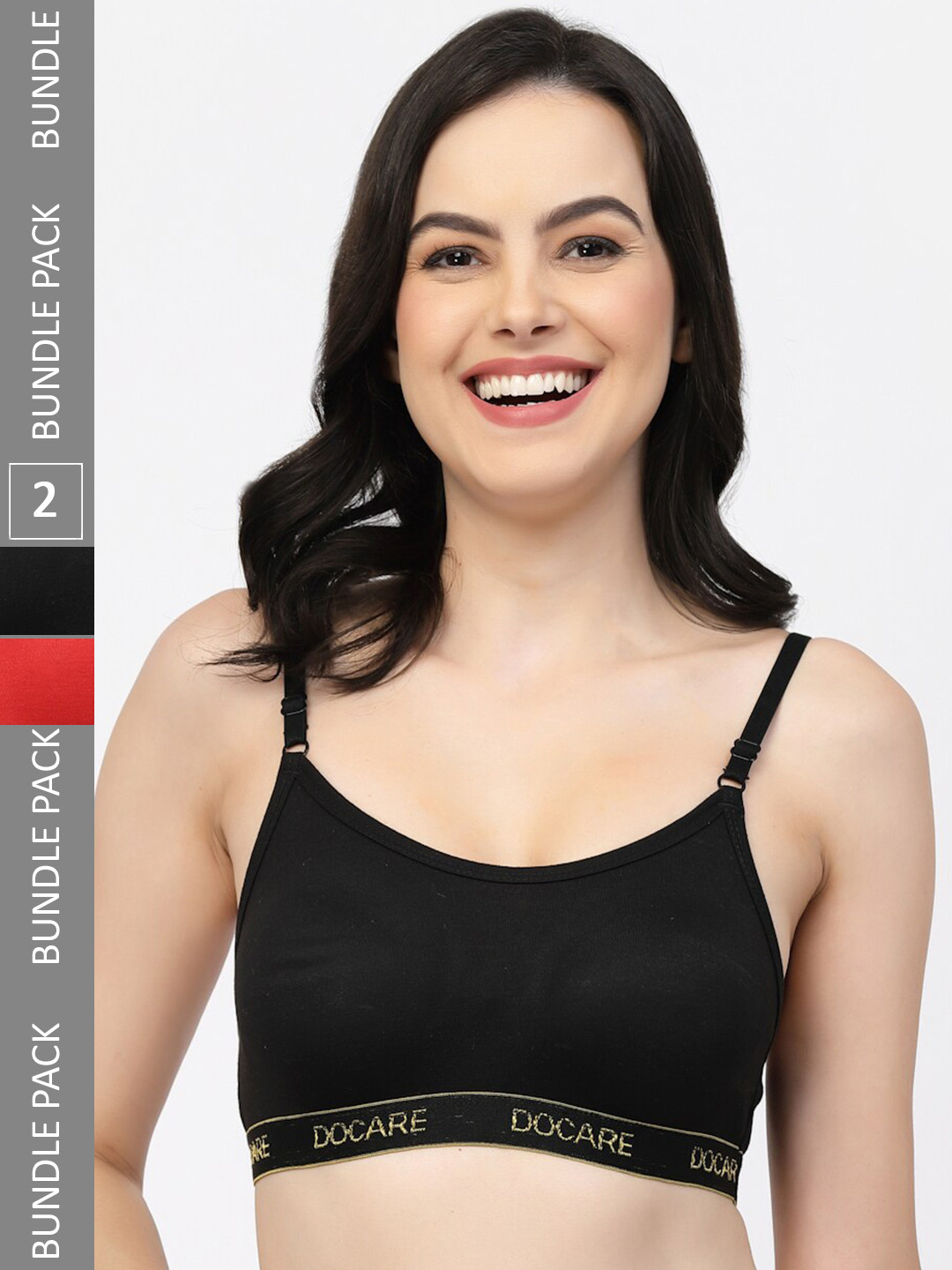 

Docare Pack Of 2 All Day Comfort Non Padded Full Coverage Seamless Sports Bra, Red