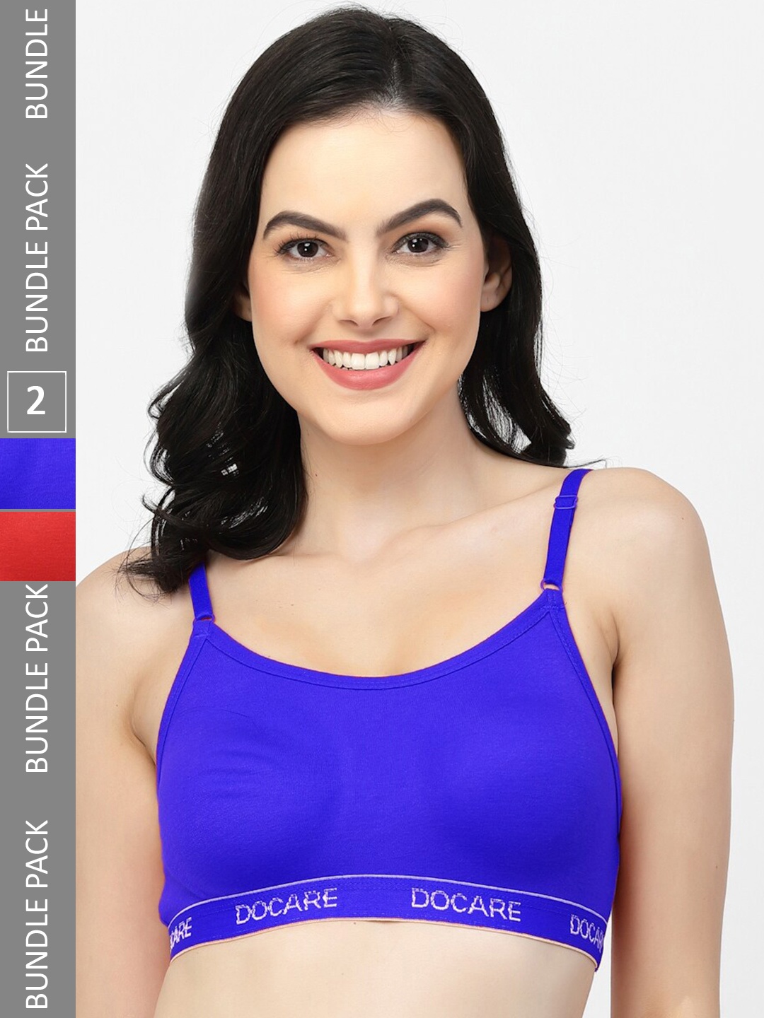 

Docare Pack Of 2 All Day Comfort Non Padded Full Coverage Seamless Cotton Sports Bra, Blue