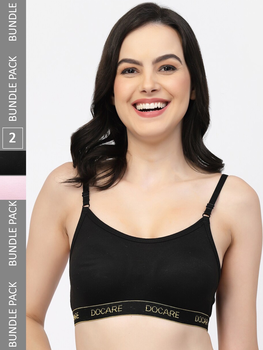 

Docare Pack of 2 Non Padded Full Coverage Seamless Cotton Sports Bra, Black