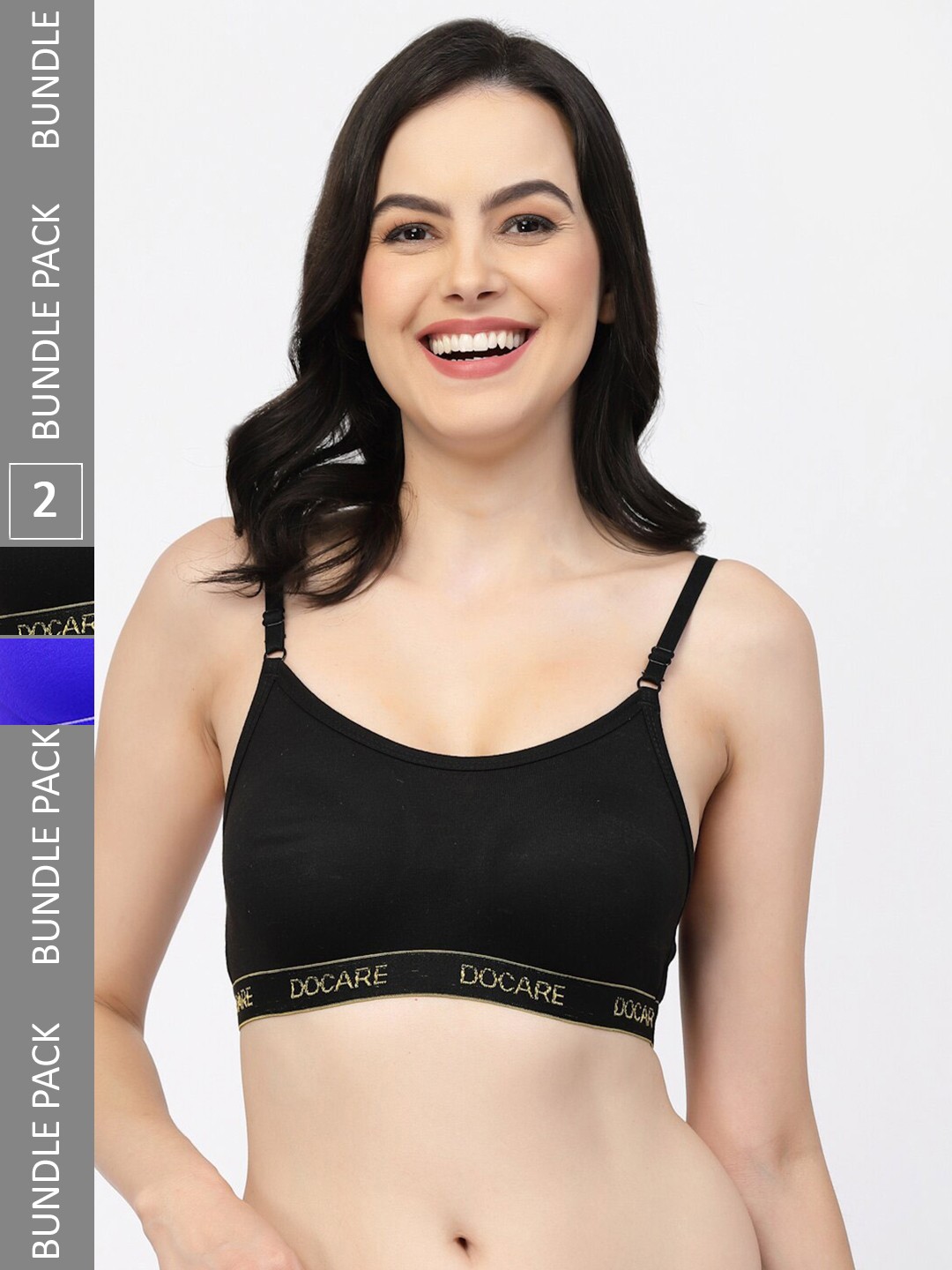 

Docare Pack of 2 Full Coverage Cotton Sports T-shirt Bra, Blue