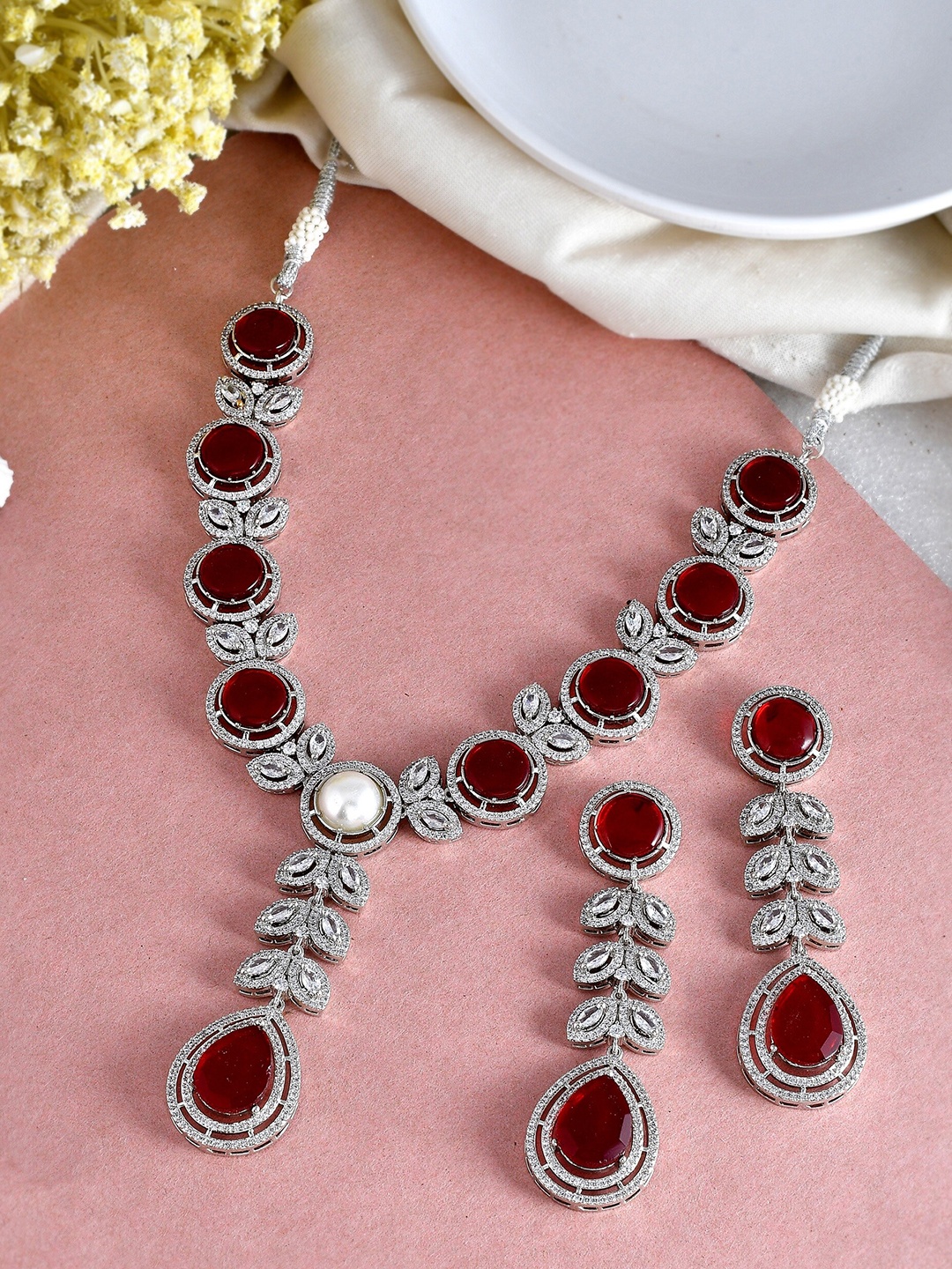 

Silvermerc Designs Silver-Plated AD-Studded Jewellery Set