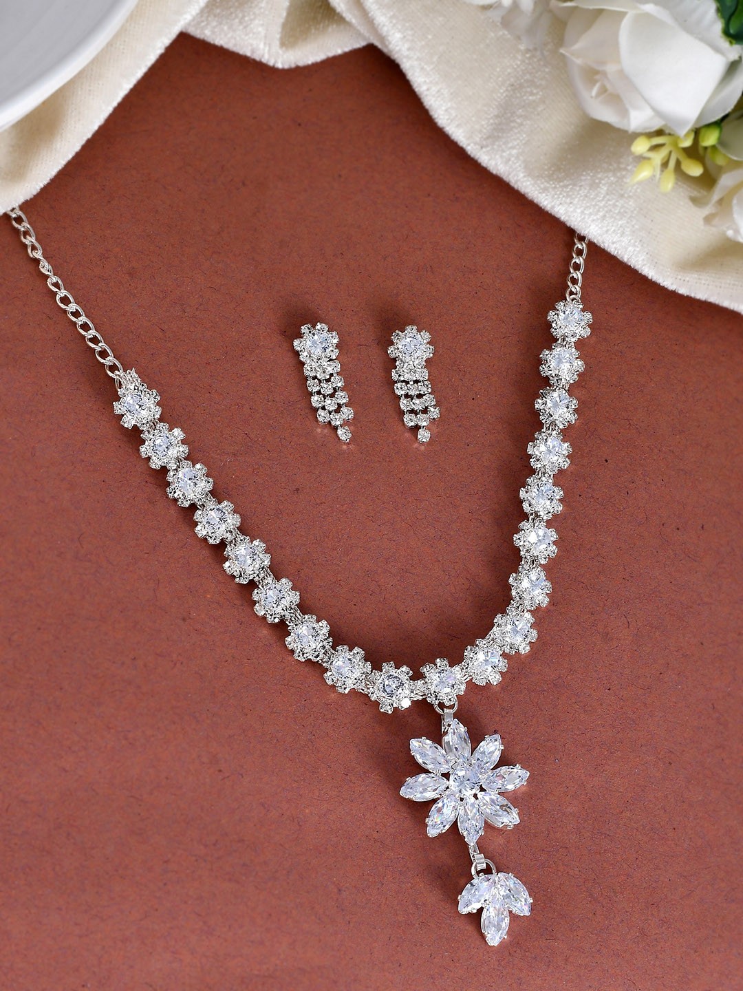 

Silvermerc Designs Silver-Plated AD-Studded Jewellery Set