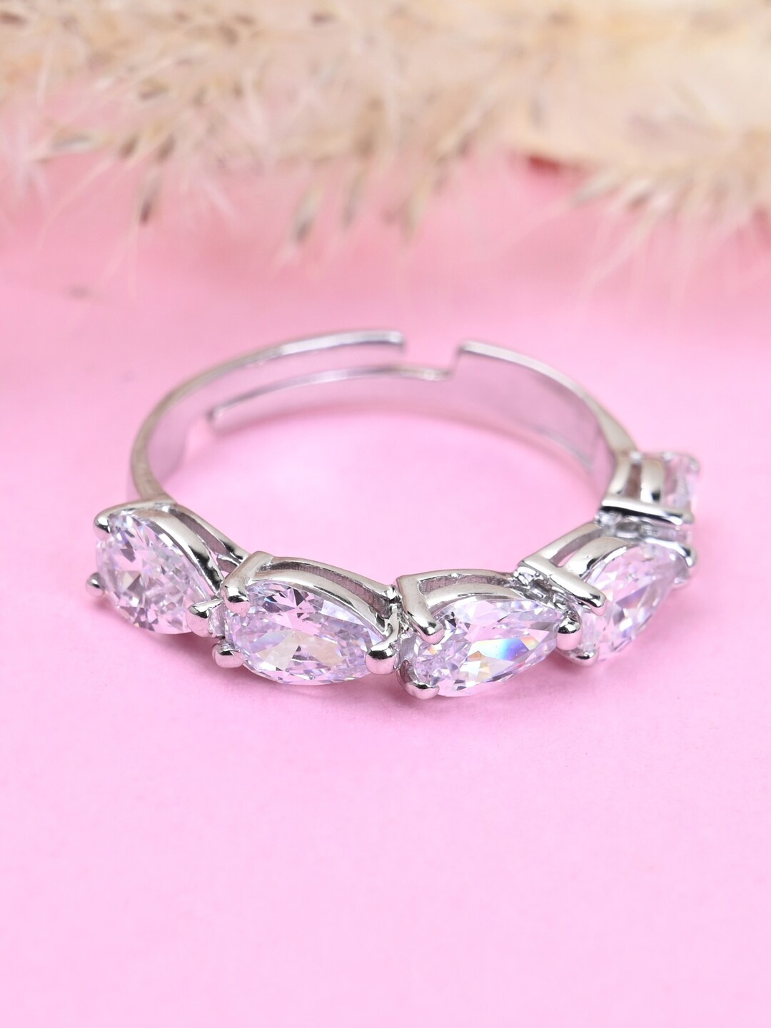 

Clara 92.5 Sterling Silver Rhodium-Plated Stone Studded Adjustable Finger Ring