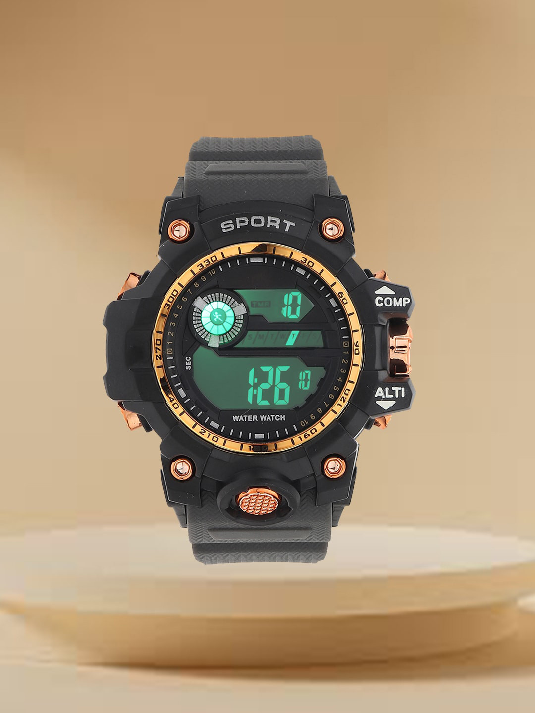 

Fantasy World Kids Round Dial Multi Function Sports Digital Watch, Gold
