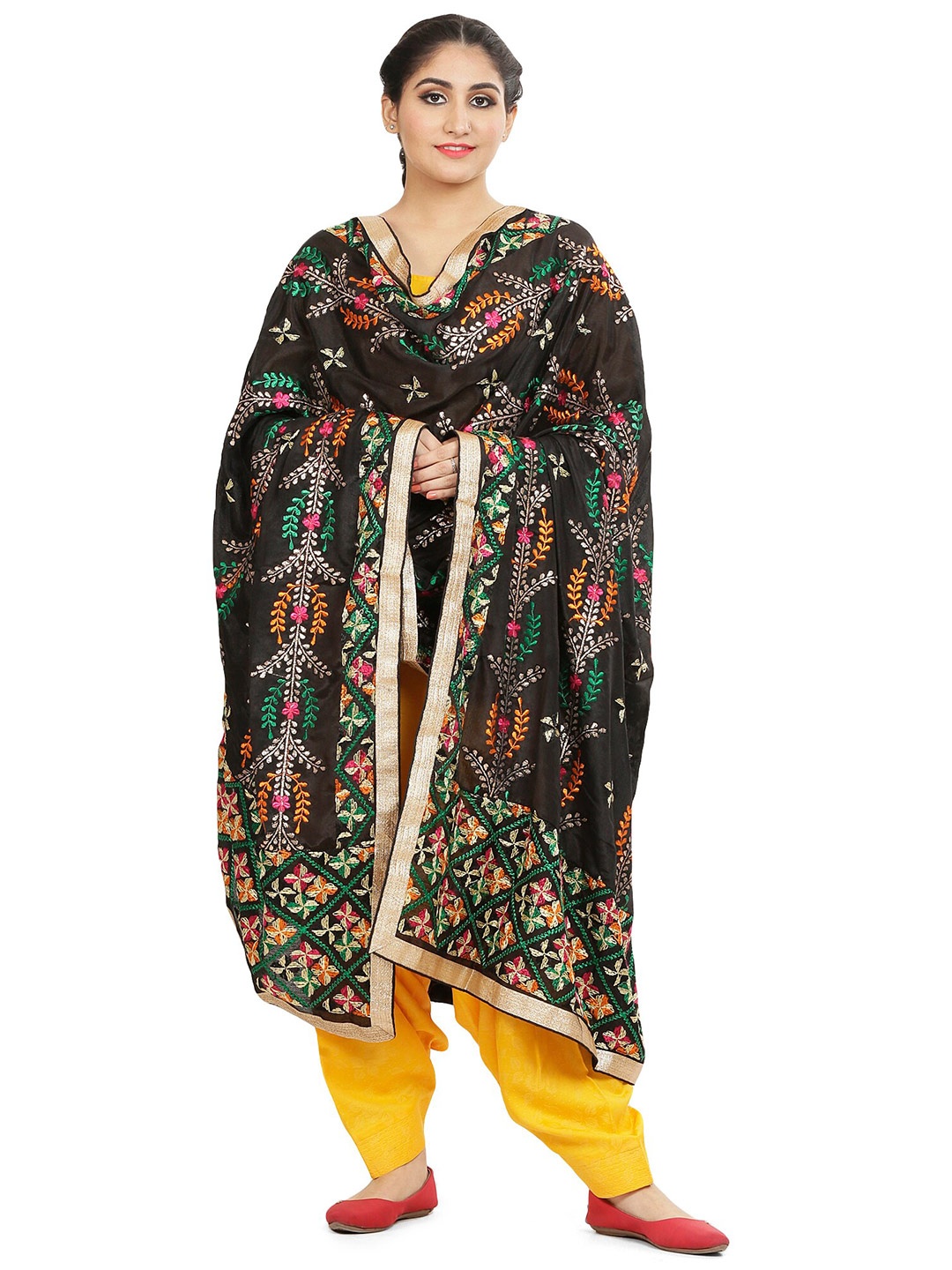 

KALINI Embroidered Dupatta with Thread Work, Black