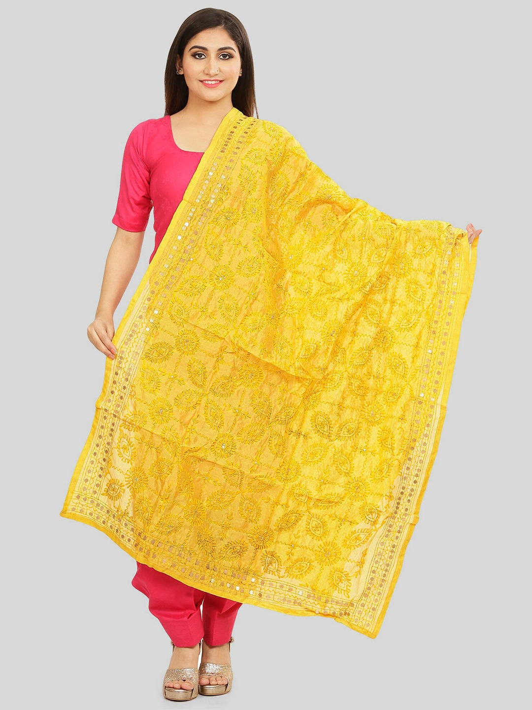 

KALINI Embroidered Dupatta with Thread Work, Yellow