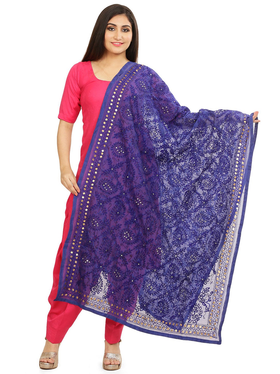 

KALINI Embroidered Dupatta with Thread Work, Navy blue