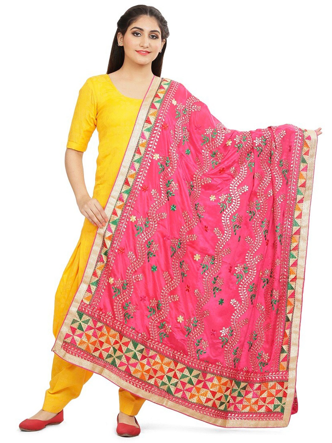 

KALINI Embroidered Dupatta with Thread Work, Pink